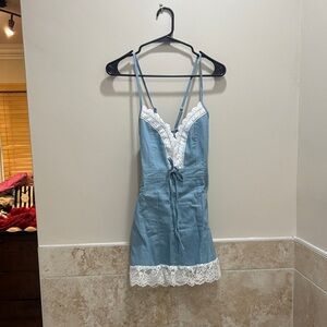 Elegant Blue Lace Trim Western Mini Dress NWT